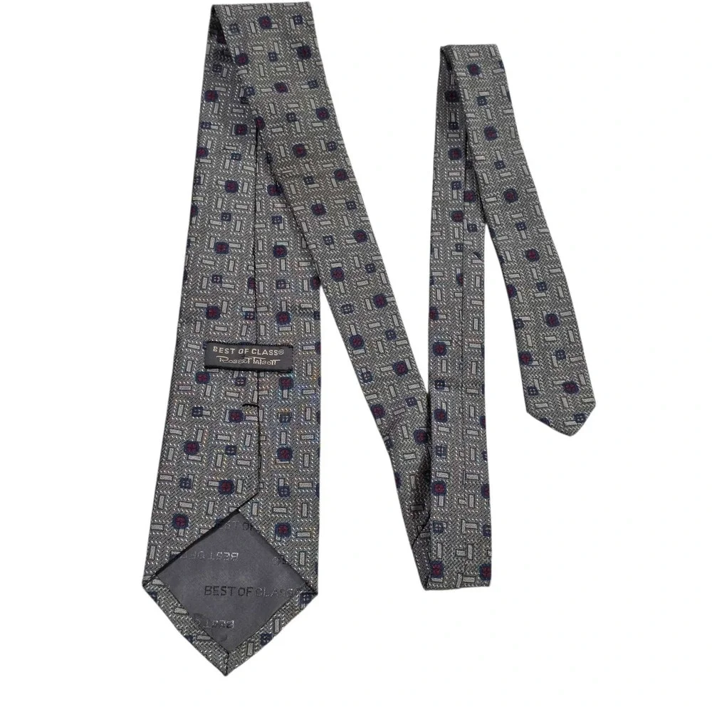 Robert Talbott Best Of Class Silk Tie Geometric‎ Gray Blue Red Men's Necktie